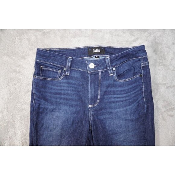 Paige Denim Skyline Straight Distressed Dark Wash Designer Jeans Women’s Size 27 - Picture 4 of 15